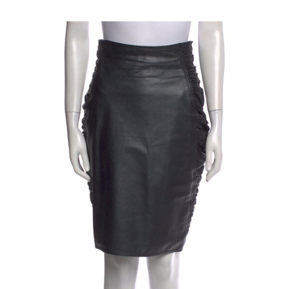 Emanuel Ungaro Paris Vintage 70s Side Ruched Leather Skirt Small
